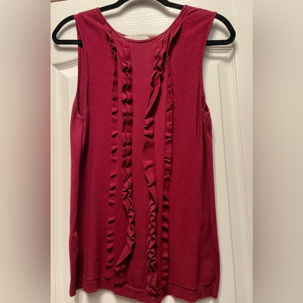 Ann Taylor LOFT Sleeveless Sweater Ruffle Red Size Medium Petite Holiday
